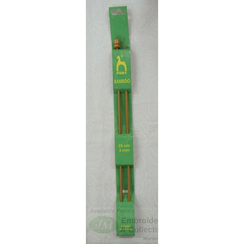 Pony Bamboo Knitting Pins 25cm x 3.00mm, Knitting Needles