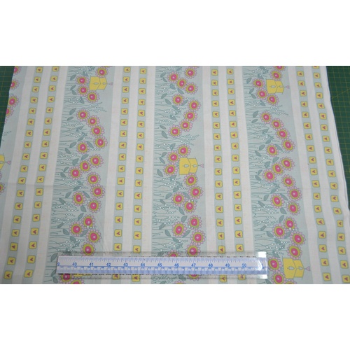 Charles Parsons HHearts & Happy Flowers BLUE BORDER 110cm Wide Cotton Fabric