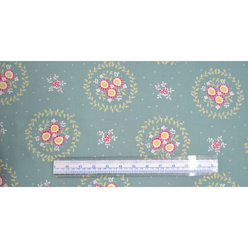 Charles Parsons Hearts & Happy Flowers BLUE 110cm Cotton Fabric