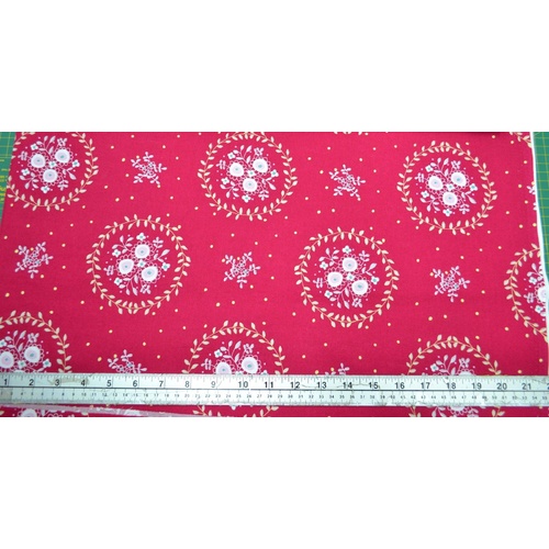 Charles Parsons Hearts & Happy Flowers RED 110cm Wide Cotton Fabric