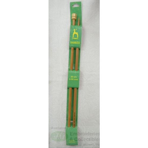 Pony Bamboo Knitting Pins 30cm x 6.50mm, Knobbed Knitting Needles