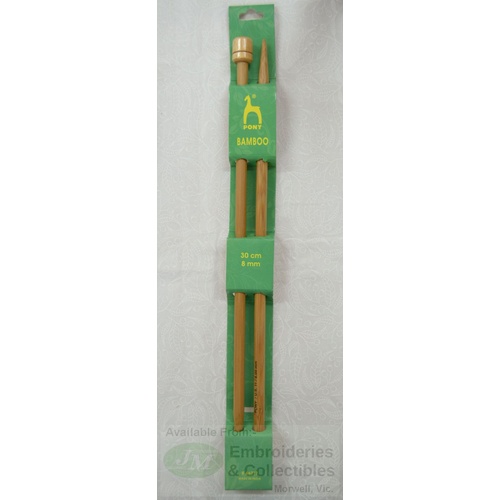 Pony Bamboo Knitting Pins 30cm x 8.00mm, Knobbed Knitting Needles