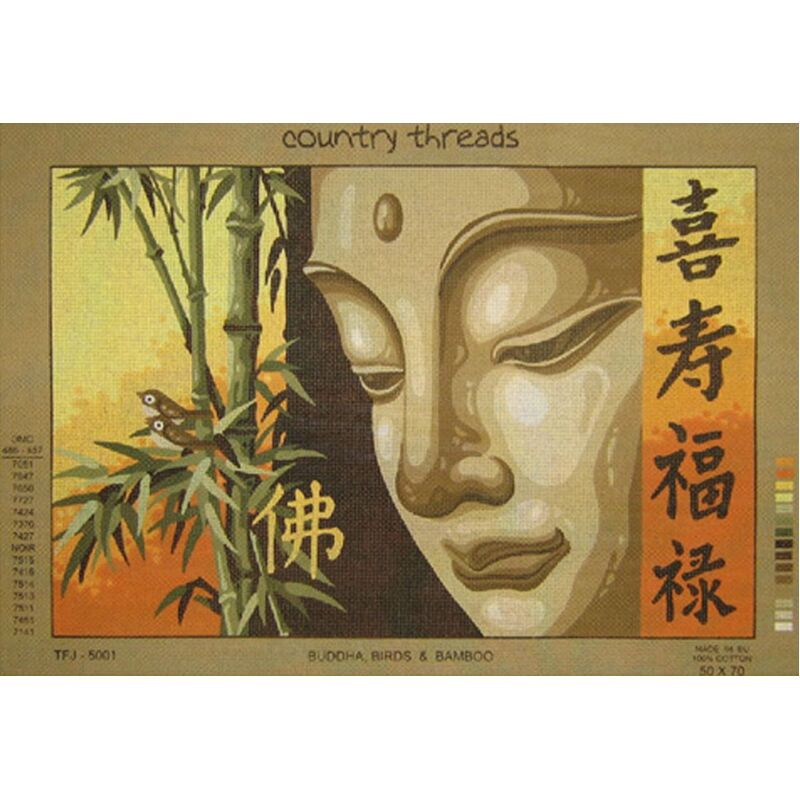 Buddha, Birds and Bamboo Tapestry Design Printed On Canvas TFJ-5001