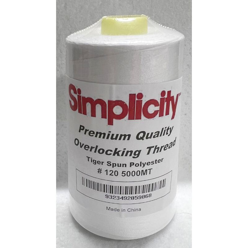 WHITE Simplicity Premium Overlocker Thread 5000m, 100% Spun Polyester