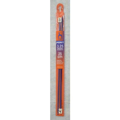 Pony Plastic Knitting Needles 25cm 3.25mm, 1 Pair per Pack, aka Knitting Pins