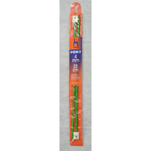 Pony Plastic Knitting Needles 25cm 4mm, 1 Pair per Pack, aka Knitting Pins