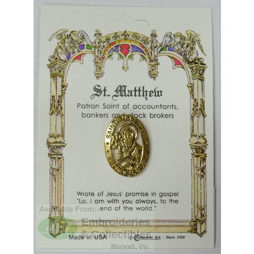 St. Mathew Patron Saint Lapel Pin, Gold Tone, Patron Of Accountants, Bankers and Stock Brokers
