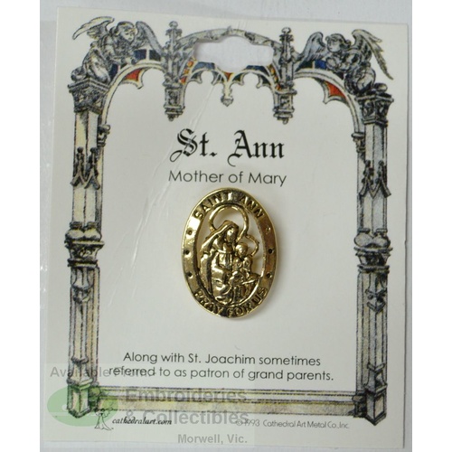 St. Ann Patron Saint Lapel Pin, Gold Tone, Mother of Mary
