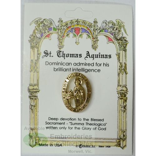 St. Thomas Aquinas Patron Saint Lapel Pin, Gold Tone, Dominican
