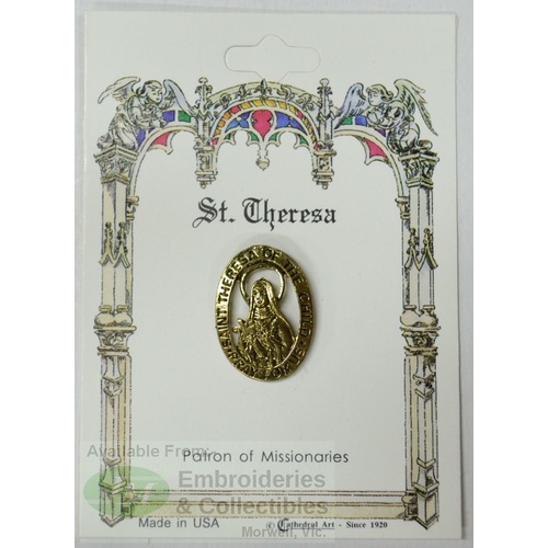 St. Theresa Patron Saint Lapel Pin, Gold Tone, Patron Of Missionaries