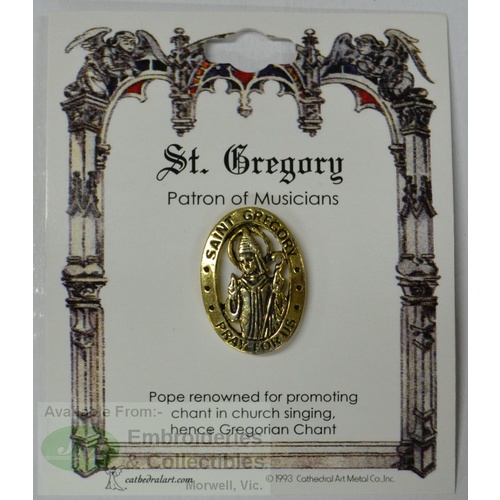 St. Gregory Lapel Pin, Gold Tone, Patron of Musicians