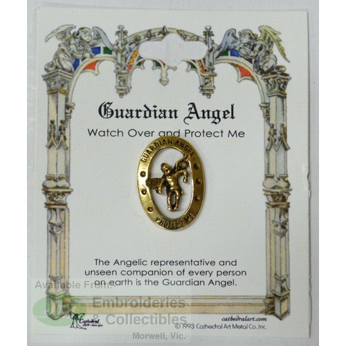 Guardian Angel Lapel Pin, Gold Tone, Watch Over and Protect Me