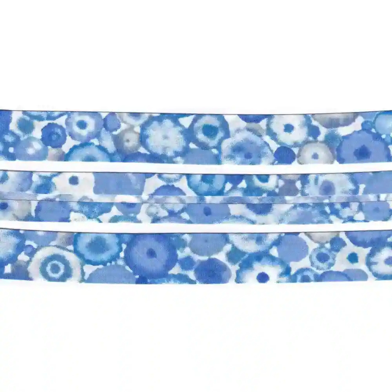 BLUE BLOTCHES Print Cotton Bias Binding, 25mm Single Folded By The Metre