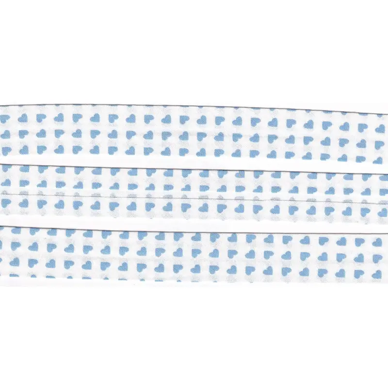 BLUE HEARTS Print Cotton Bias Binding, 25mm Single Folded By The Metre