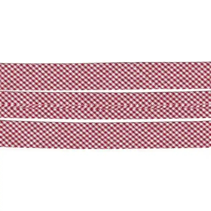 RED CHECKER Print Cotton Bias Binding, 25mm Single Folded By The Metre