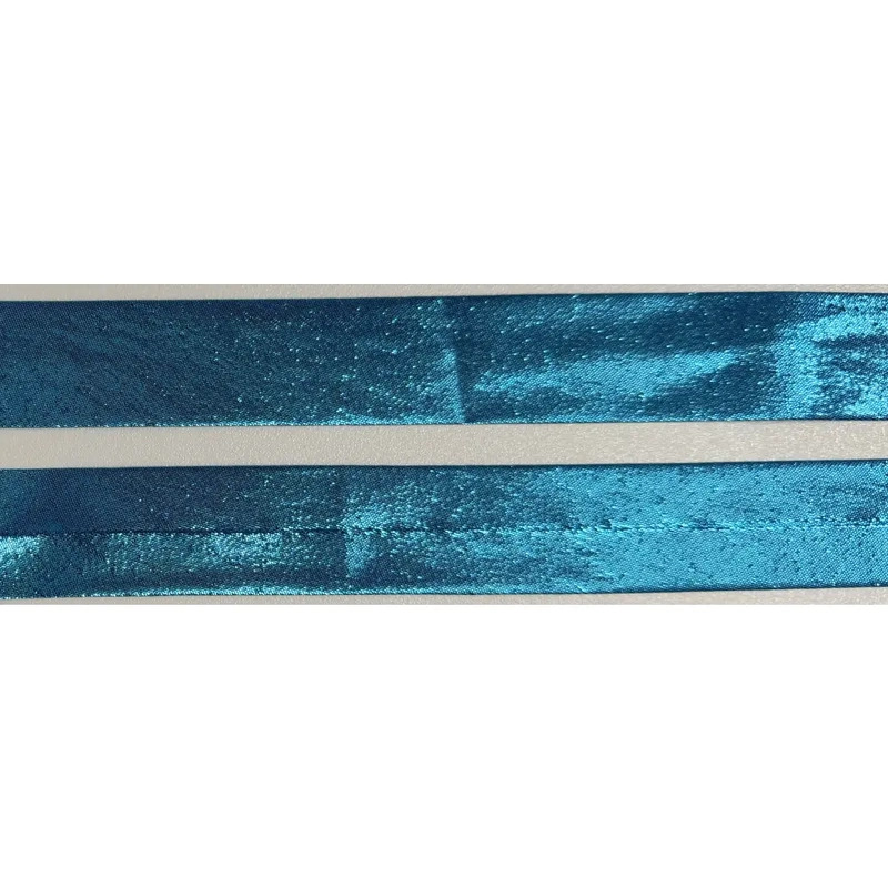 Metallic BLUE Bias Binding, 25mm Single Folded, Per Metre