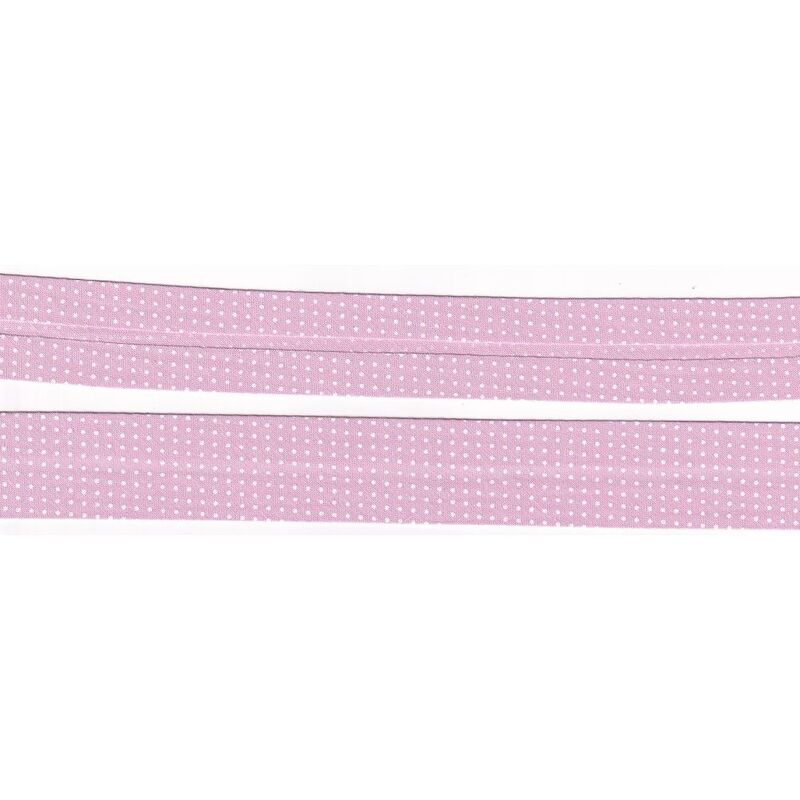 WHITE DOTS on PINK Print Cotton Bias Binding, 25mm Single Folded x 10 Metres