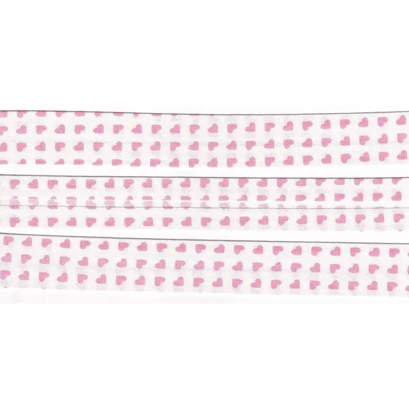 PINK HEARTS on WHITE Print Cotton Bias Binding, 25mm Single Folded By The Metre
