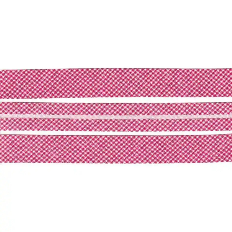REDISH PINK CHECK Print Cotton Bias Binding, 25mm Single Folded By The Metre