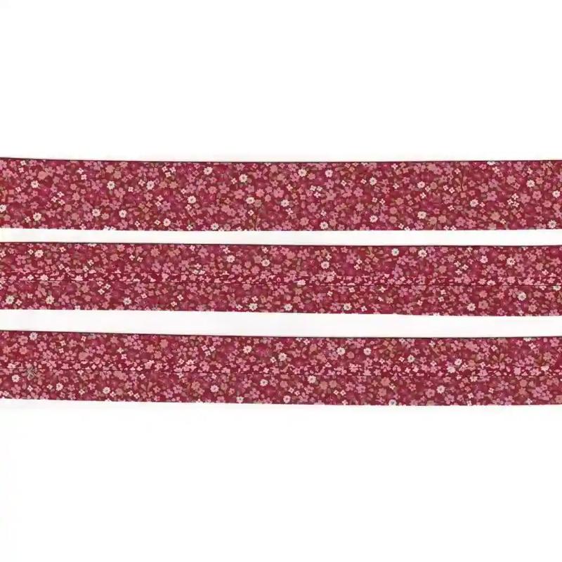 SMALL FLOWERS RED Print Cotton Bias Binding, 25mm Single Folded By The Metre