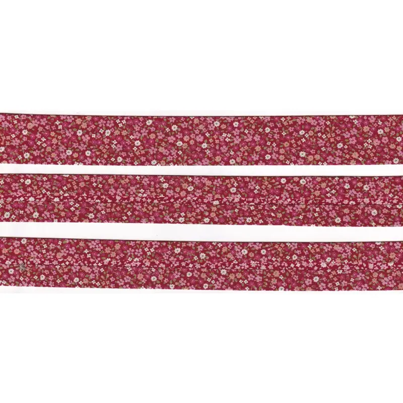 SMALL FLOWERS RED Print Cotton Bias Binding, 25mm Single Folded By The Metre