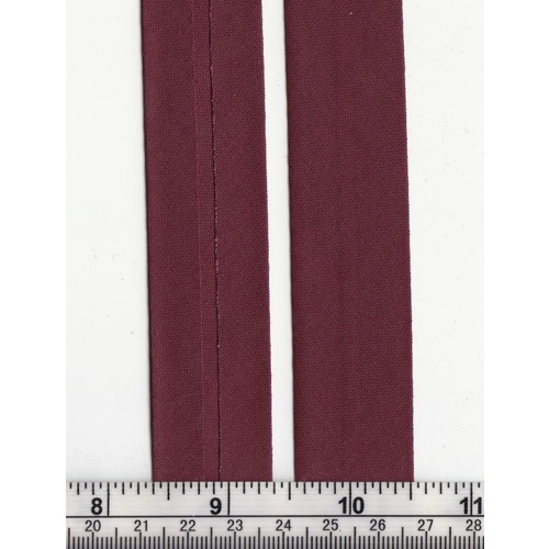 Cotton Bias Binding, 25mm Single Folded, WINE, 5 Metre Pre-pack