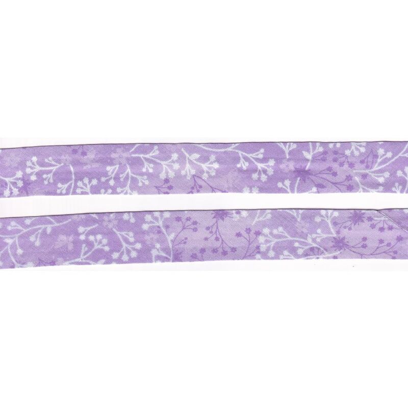 FLUTTER LILAC on LILAC Print Cotton Bias Binding, 25mm Single Folded 2 Metres