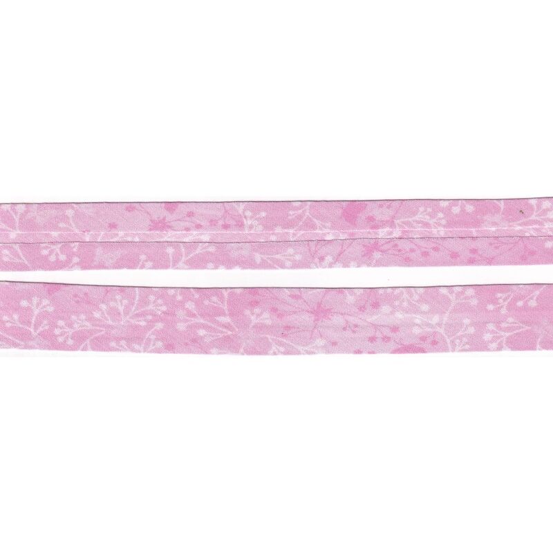 FLUTTER WHITE on PINK Print Cotton Bias Binding, 25mm Single Folded 10 Metre Pack