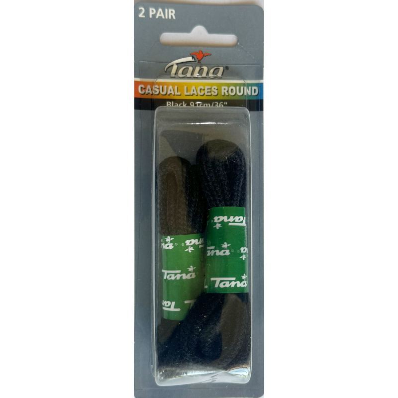 Tana Casual Shoe Laces Round Black 91cm, 2 Pair (Clearance)