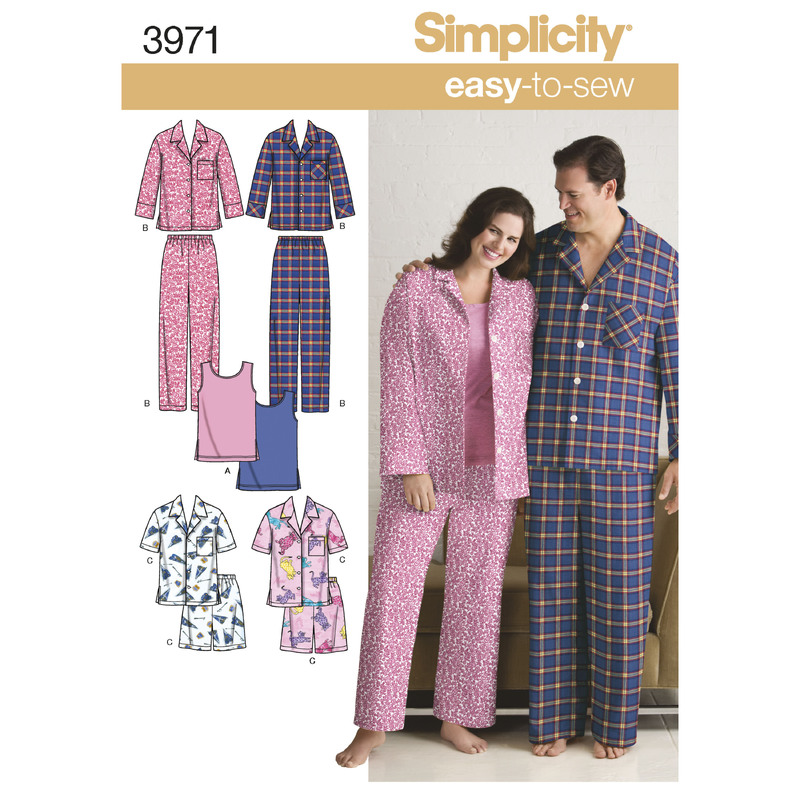 Women's & Men's Plus Size Sleepwear Simplicity Sewing Pattern 3971