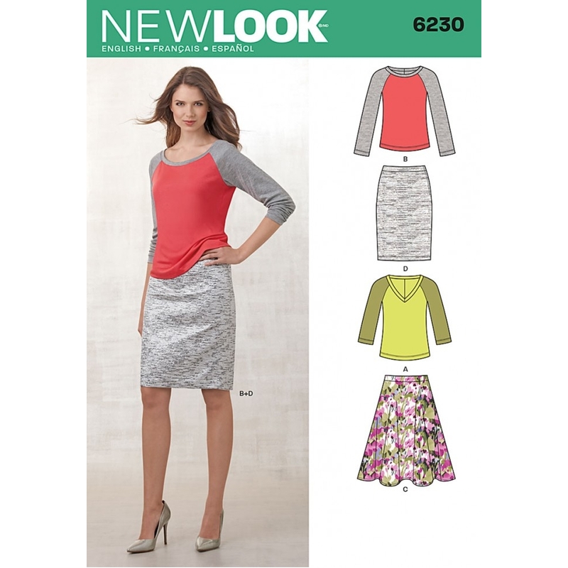 New Look Sewing Pattern 6230 Misses Knit Top and Full or Pencil Skirt