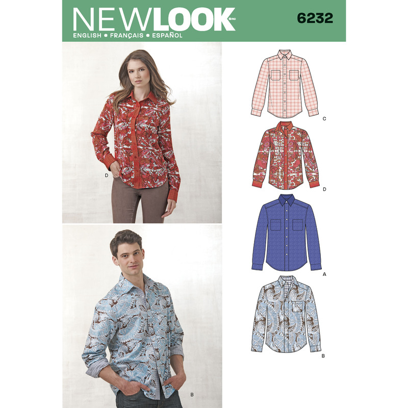New Look Sewing Pattern 6232 Misses' and Men's Button Down Shirt