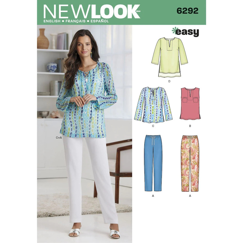 New Look Sewing Pattern 6292 Misses' Tunic or Top and Pull-on Pants