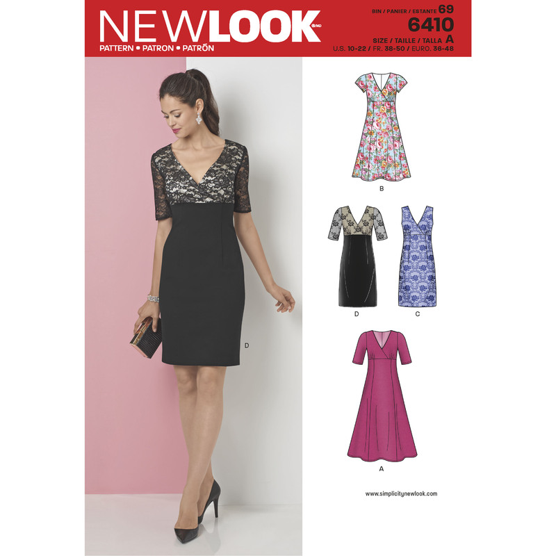 New Look Pattern 6410 Misses' Dress with Skirt and Fabric Variations