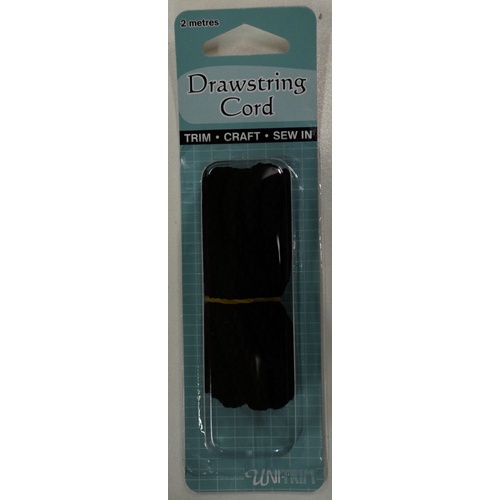 Uni-Trim Drawstring Cord, Cotton Cord, Pants, Shorts, Anoraks, 2 metres, Black