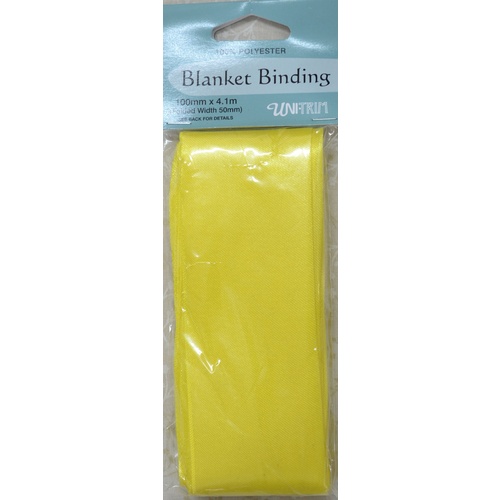 Blanket Binding 100mm x 4.1m, YELLOW, 100% Polyester, Uni-Trim