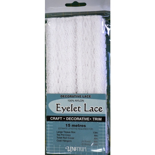 Uni Trim WHITE Eyelet Lace 30mm x 15m, Insertion Lace Knitting Lace, 100% Nylon
