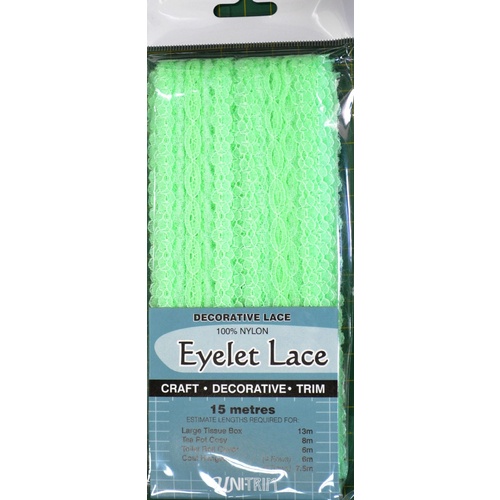 Uni Trim MINT Eyelet Lace 30mm x 15m, Insertion Lace Knitting Lace, 100% Nylon