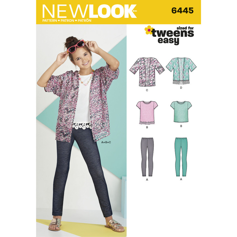 New Look Sewing Pattern 6445 Easy Girl's Kimono, Knit Top and Leggings