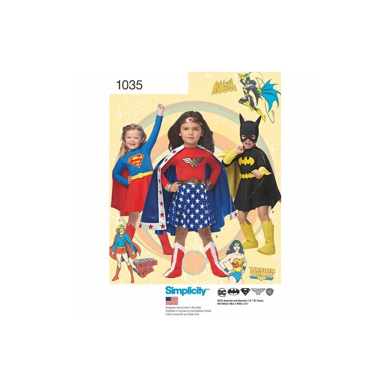 Child's Wonder Woman, Supergirl & Batgirl Costumes Simplicity Sewing Pattern 1035A