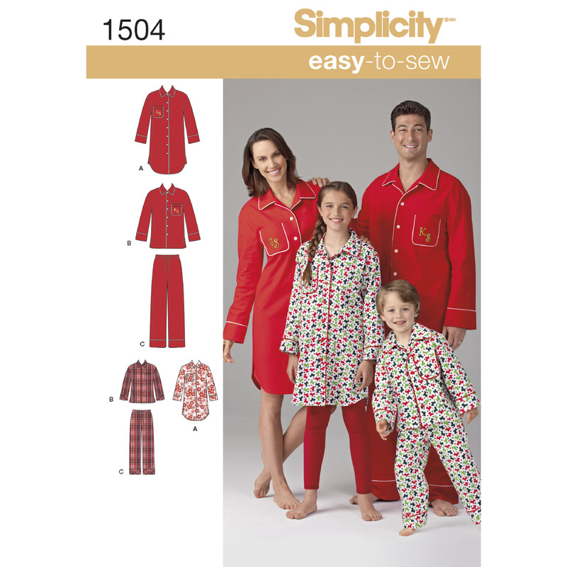 Child's, Teens' and Adults' Loungewear Simplicity Sewing Pattern 1504