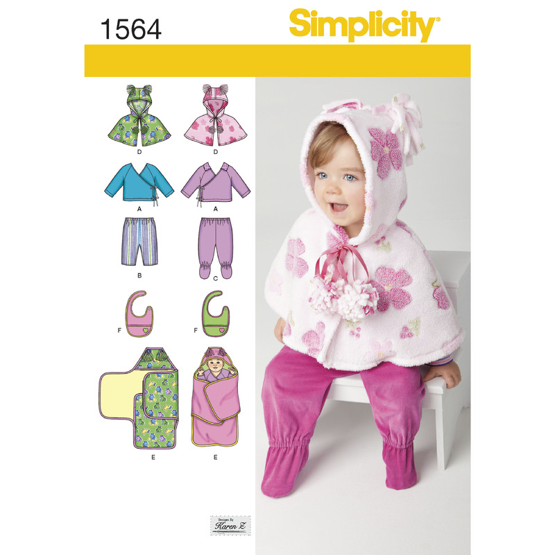 Babies' Top, Trousers, Bib, and Blanket Wrap Simplicity Sewing Pattern 1564