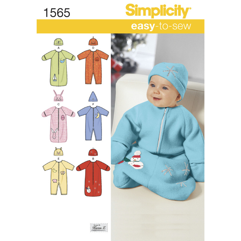 Babies' Bunting, Romper and Hats Simplicity Sewing Pattern 1565