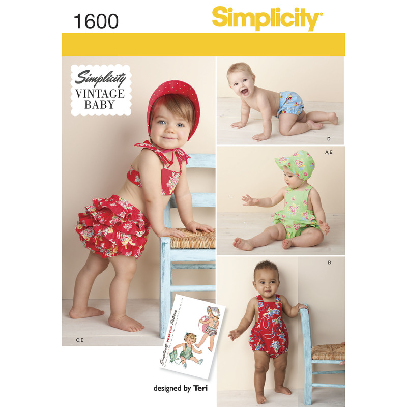 Babies' Vintage Romper Set Simplicity Sewing Pattern 1600