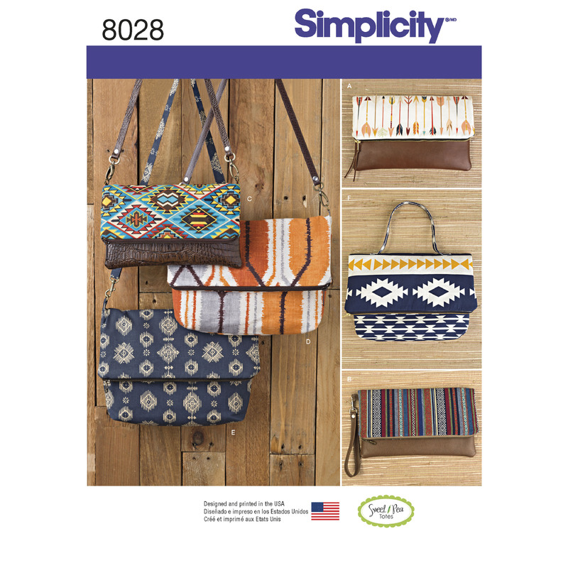 Clutch, Wristlet and Purse in Two Sizes Simplicity Sewing Pattern 8028