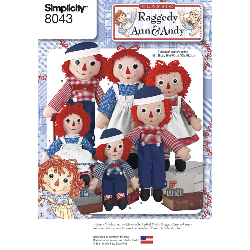 Raggedy Ann & Andy Dolls Simplicity Sewing Pattern 8043
