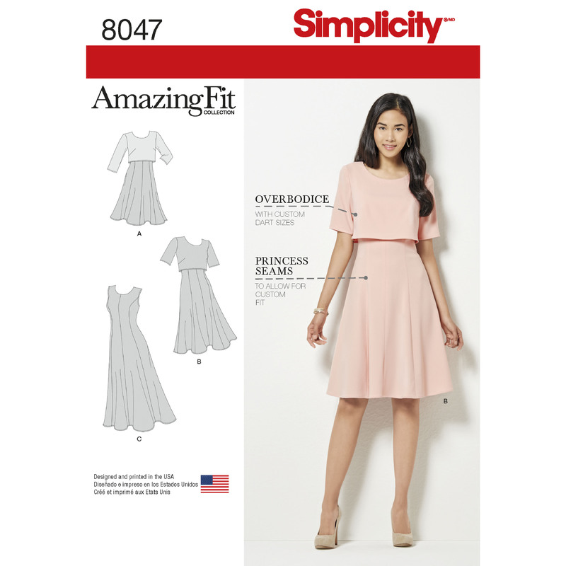 Amazing Fit Women's Dress in Slim, Average & Curvy Fit Simplicity Sewing Pattern 8047
