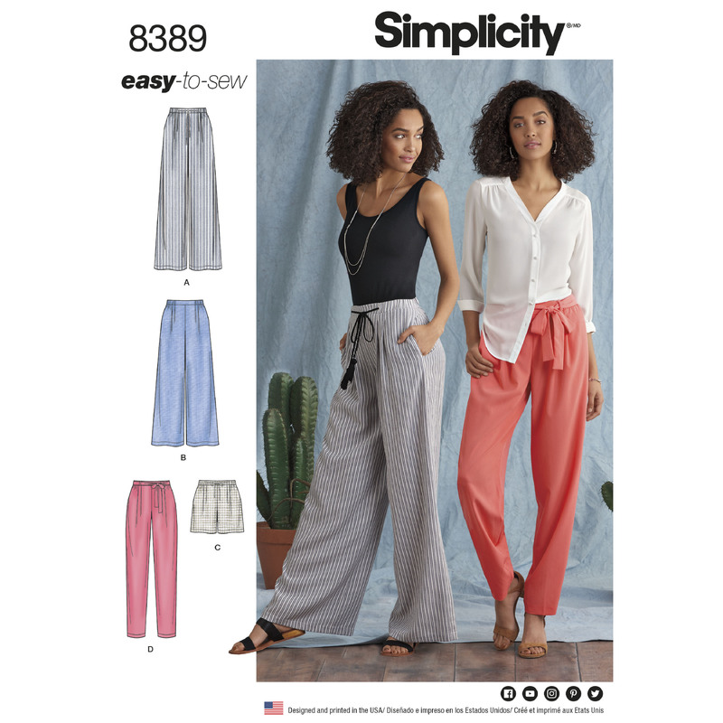 Simplicity Pattern 8389 Women's Trousers with Length and Width Variations and Tie Belt Simplicity Sewing Pattern 8389