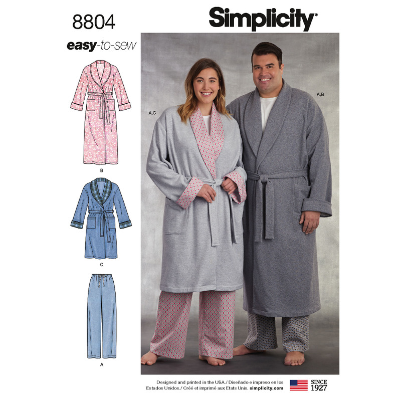 Women's & Men's Robe & Pants Sizes XL-XXXL Simplicity Sewing Pattern 8804