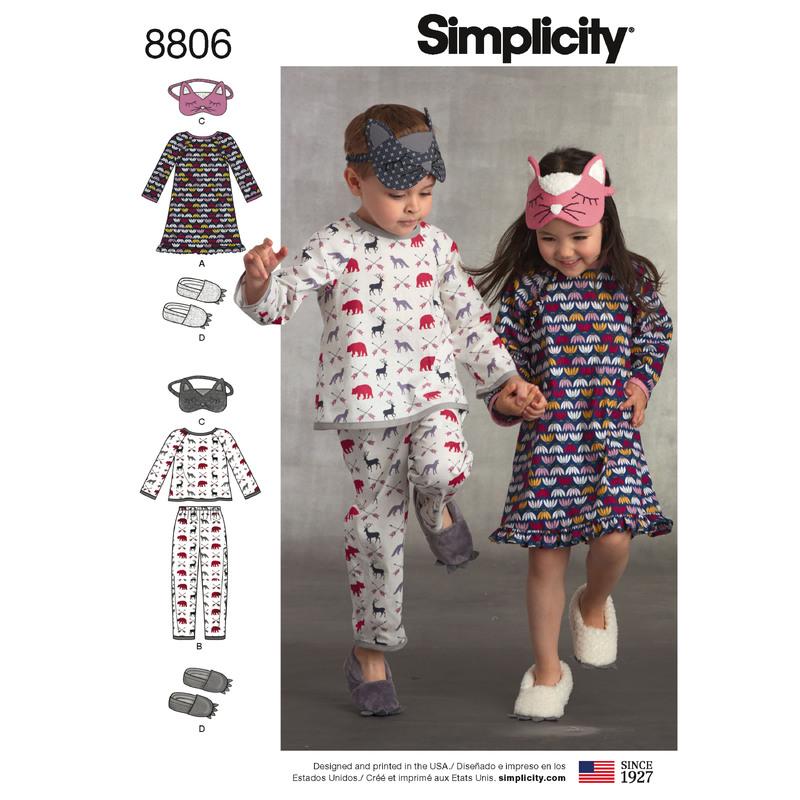Child Dress, Top, Pants, Eye Mask & Slippers Sizes 3-8 Simplicity Sewing Pattern 8806